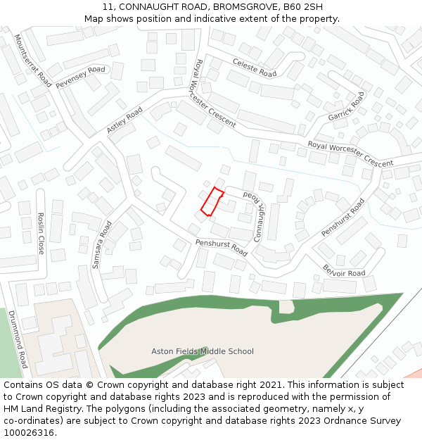 11, CONNAUGHT ROAD, BROMSGROVE, B60 2SH: Location map and indicative extent of plot