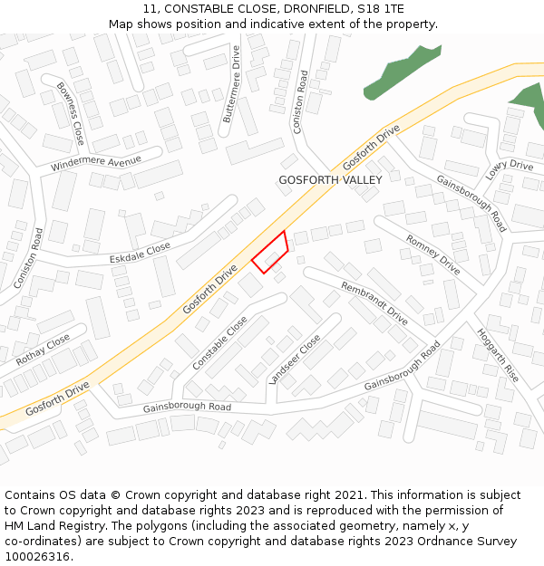 11, CONSTABLE CLOSE, DRONFIELD, S18 1TE: Location map and indicative extent of plot
