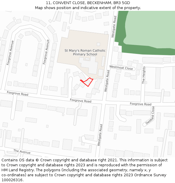 11, CONVENT CLOSE, BECKENHAM, BR3 5GD: Location map and indicative extent of plot