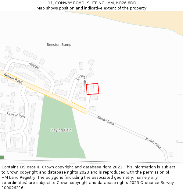 11, CONWAY ROAD, SHERINGHAM, NR26 8DD: Location map and indicative extent of plot