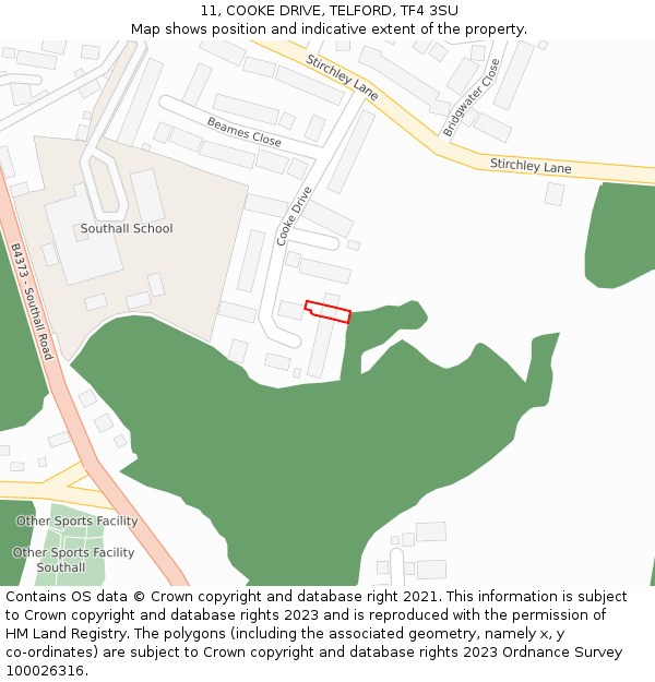 11, COOKE DRIVE, TELFORD, TF4 3SU: Location map and indicative extent of plot