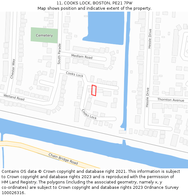 11, COOKS LOCK, BOSTON, PE21 7PW: Location map and indicative extent of plot