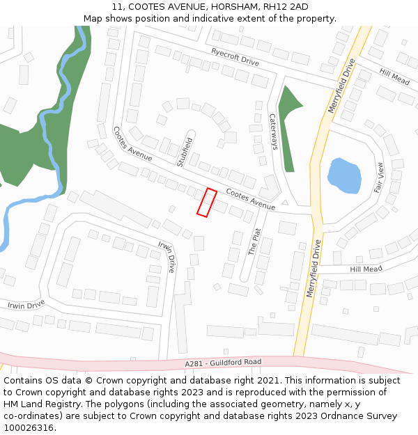 11, COOTES AVENUE, HORSHAM, RH12 2AD: Location map and indicative extent of plot