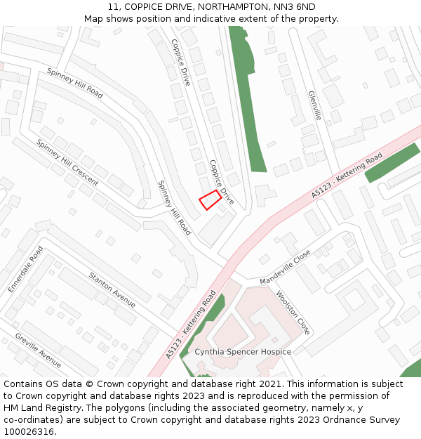 11, COPPICE DRIVE, NORTHAMPTON, NN3 6ND: Location map and indicative extent of plot