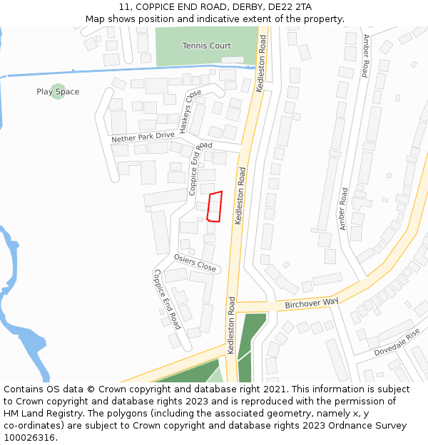 11, COPPICE END ROAD, DERBY, DE22 2TA: Location map and indicative extent of plot
