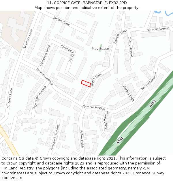 11, COPPICE GATE, BARNSTAPLE, EX32 9PD: Location map and indicative extent of plot