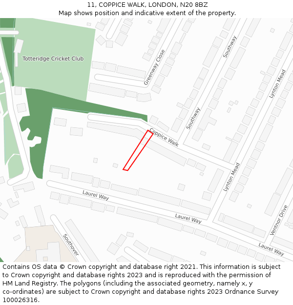 11, COPPICE WALK, LONDON, N20 8BZ: Location map and indicative extent of plot