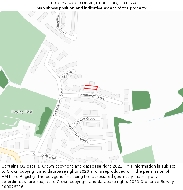 11, COPSEWOOD DRIVE, HEREFORD, HR1 1AX: Location map and indicative extent of plot