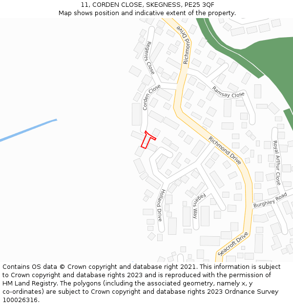 11, CORDEN CLOSE, SKEGNESS, PE25 3QF: Location map and indicative extent of plot