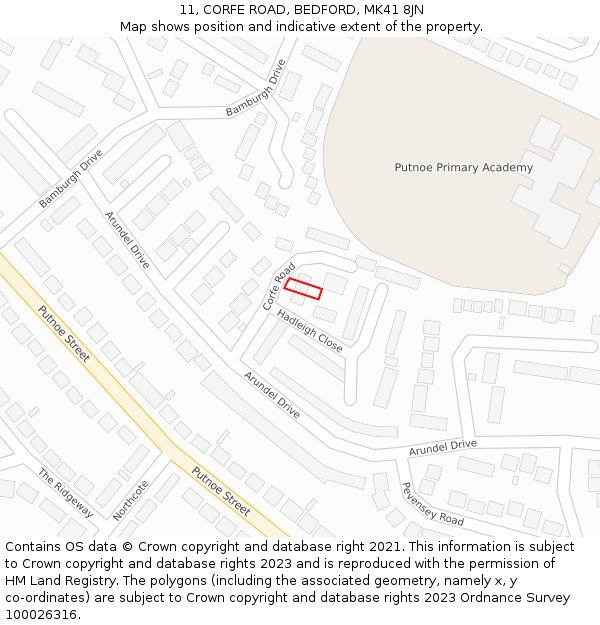 11, CORFE ROAD, BEDFORD, MK41 8JN: Location map and indicative extent of plot