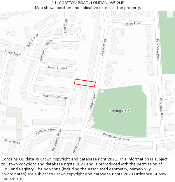 11, CORFTON ROAD, LONDON, W5 2HP: Location map and indicative extent of plot