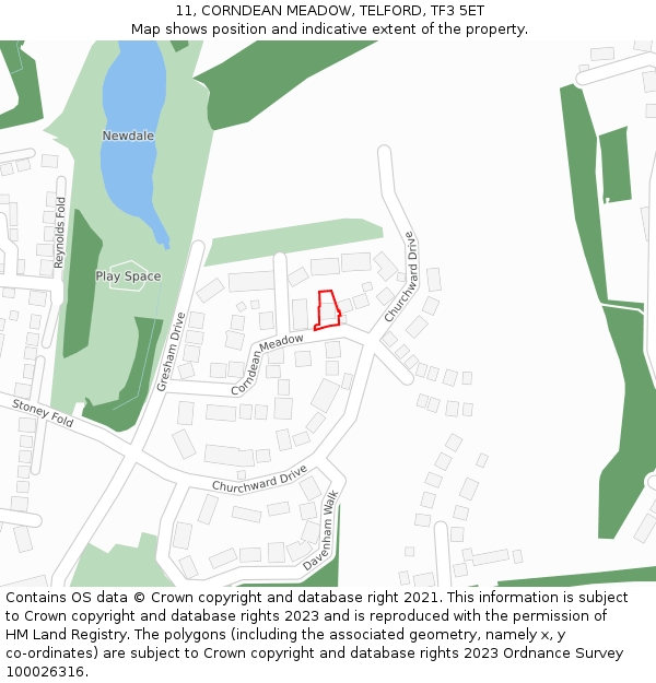 11, CORNDEAN MEADOW, TELFORD, TF3 5ET: Location map and indicative extent of plot