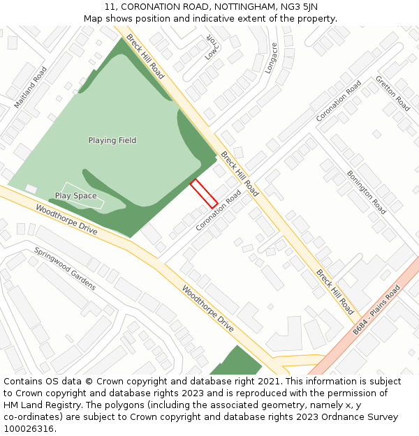 11, CORONATION ROAD, NOTTINGHAM, NG3 5JN: Location map and indicative extent of plot