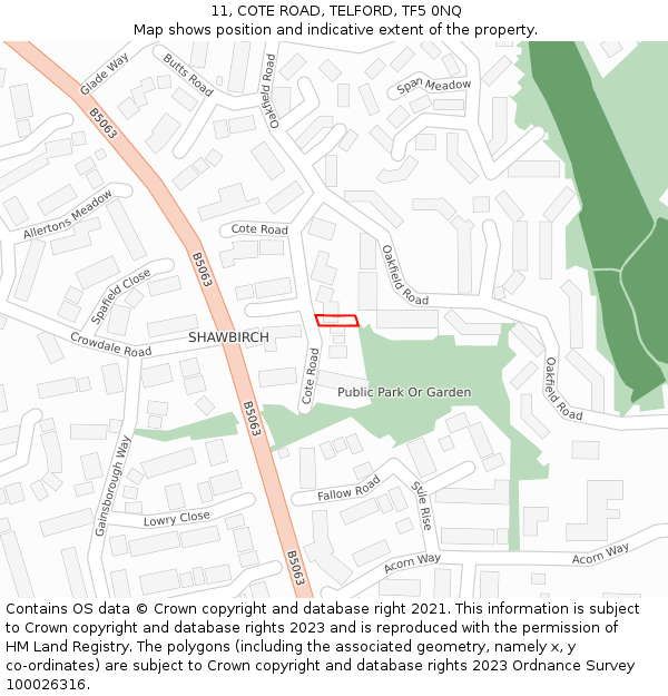 11, COTE ROAD, TELFORD, TF5 0NQ: Location map and indicative extent of plot