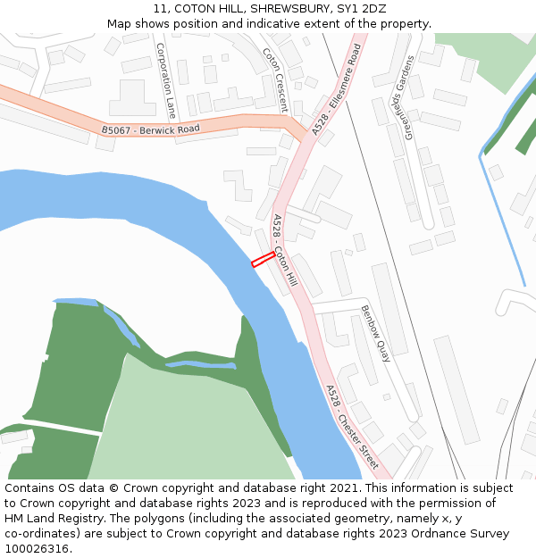 11, COTON HILL, SHREWSBURY, SY1 2DZ: Location map and indicative extent of plot