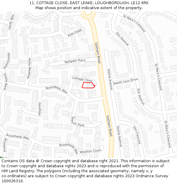 11, COTTAGE CLOSE, EAST LEAKE, LOUGHBOROUGH, LE12 6RX: Location map and indicative extent of plot