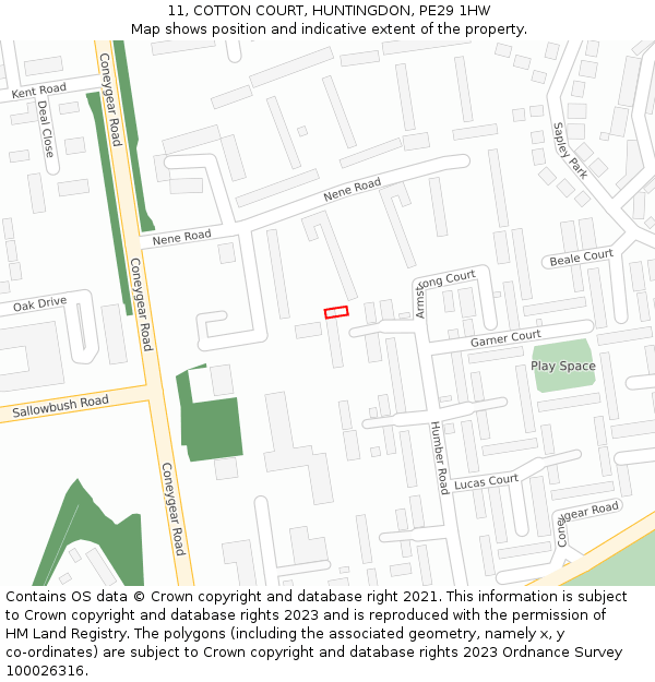 11, COTTON COURT, HUNTINGDON, PE29 1HW: Location map and indicative extent of plot