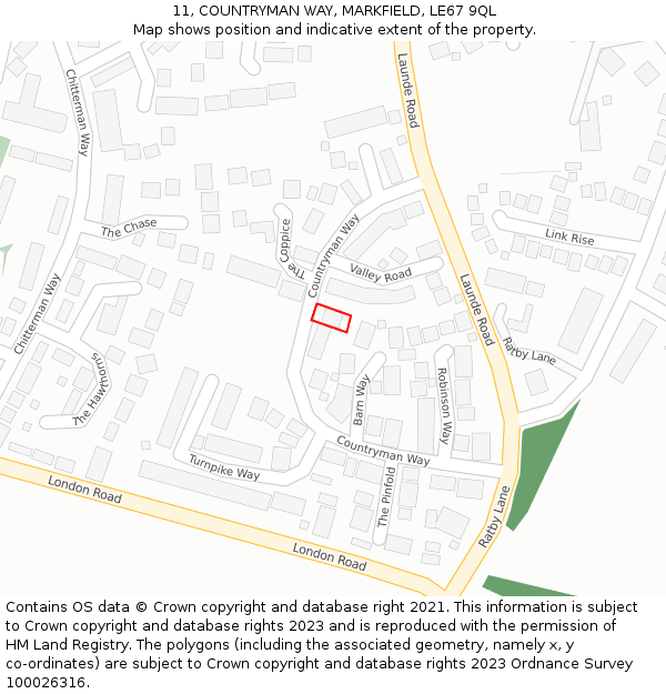 11, COUNTRYMAN WAY, MARKFIELD, LE67 9QL: Location map and indicative extent of plot