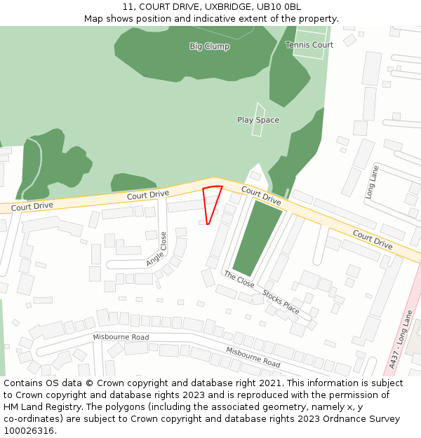 11, COURT DRIVE, UXBRIDGE, UB10 0BL: Location map and indicative extent of plot