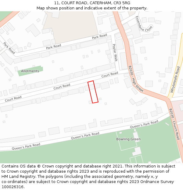 11, COURT ROAD, CATERHAM, CR3 5RG: Location map and indicative extent of plot