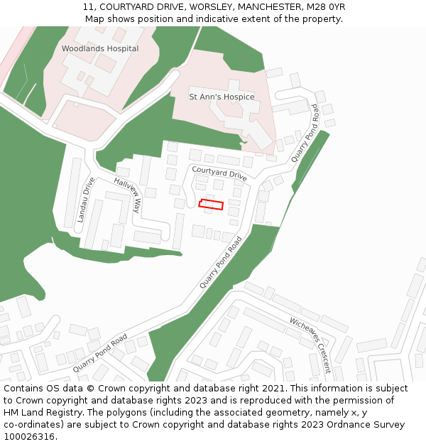 11, COURTYARD DRIVE, WORSLEY, MANCHESTER, M28 0YR: Location map and indicative extent of plot