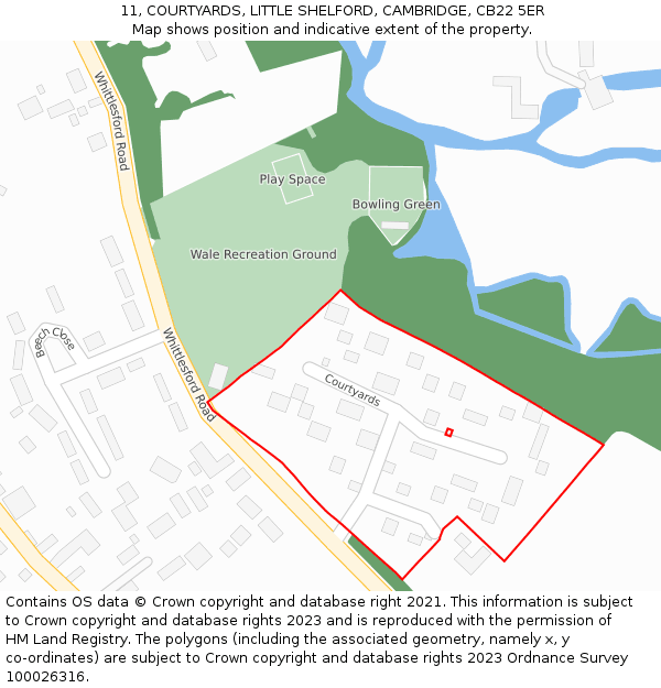 11, COURTYARDS, LITTLE SHELFORD, CAMBRIDGE, CB22 5ER: Location map and indicative extent of plot