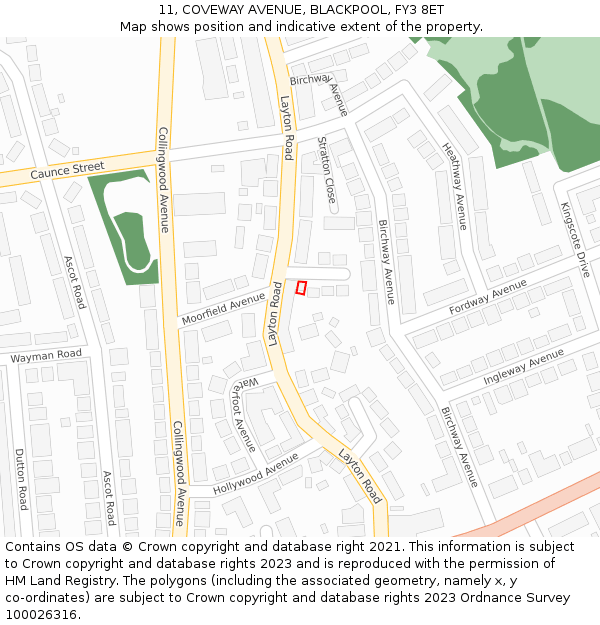 11, COVEWAY AVENUE, BLACKPOOL, FY3 8ET: Location map and indicative extent of plot