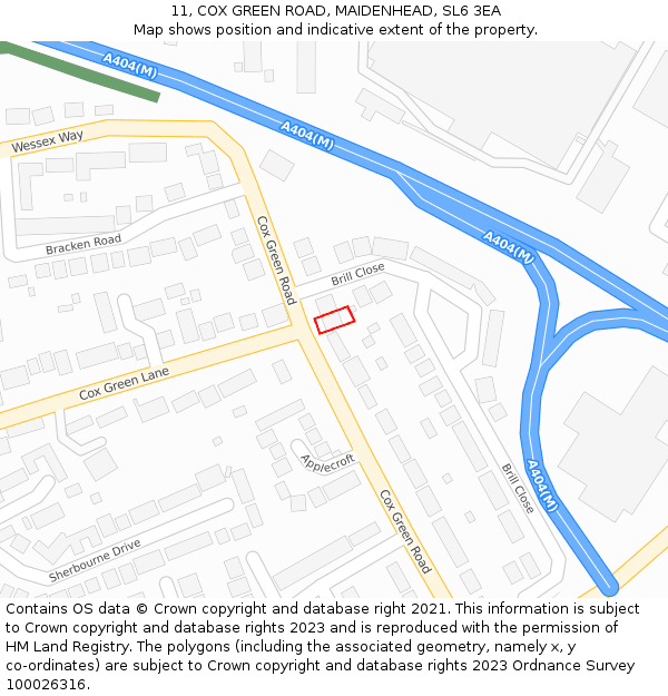11, COX GREEN ROAD, MAIDENHEAD, SL6 3EA: Location map and indicative extent of plot