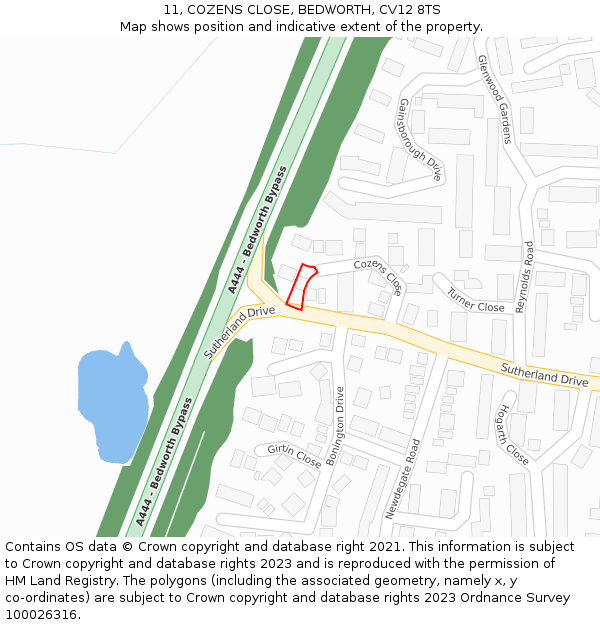 11, COZENS CLOSE, BEDWORTH, CV12 8TS: Location map and indicative extent of plot