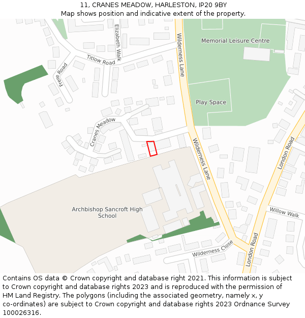 11, CRANES MEADOW, HARLESTON, IP20 9BY: Location map and indicative extent of plot