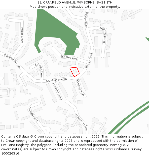 11, CRANFIELD AVENUE, WIMBORNE, BH21 1TH: Location map and indicative extent of plot