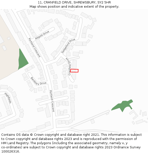 11, CRANFIELD DRIVE, SHREWSBURY, SY2 5HR: Location map and indicative extent of plot