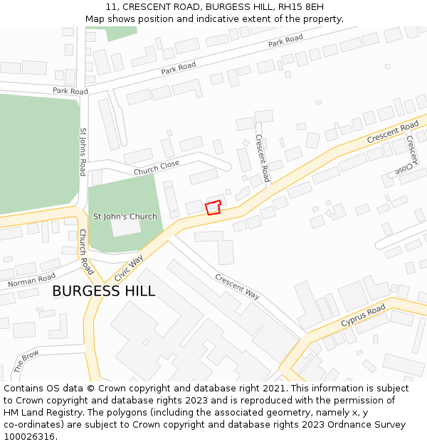 11, CRESCENT ROAD, BURGESS HILL, RH15 8EH: Location map and indicative extent of plot