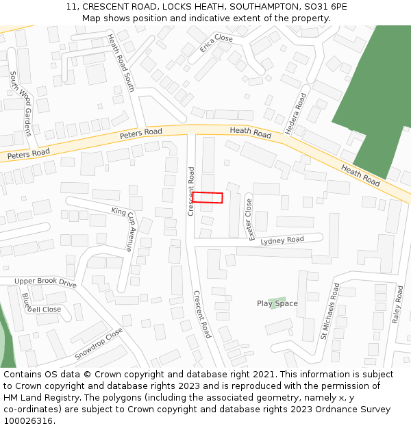 11, CRESCENT ROAD, LOCKS HEATH, SOUTHAMPTON, SO31 6PE: Location map and indicative extent of plot