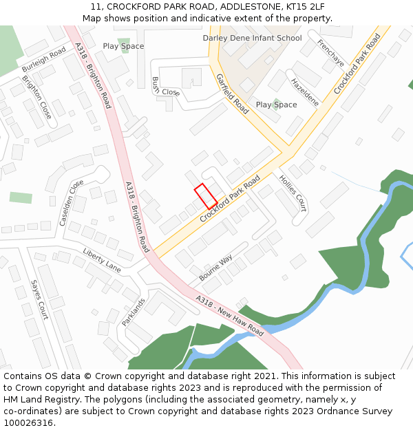 11, CROCKFORD PARK ROAD, ADDLESTONE, KT15 2LF: Location map and indicative extent of plot