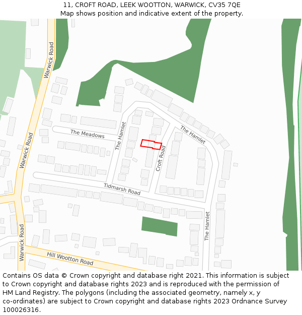11, CROFT ROAD, LEEK WOOTTON, WARWICK, CV35 7QE: Location map and indicative extent of plot