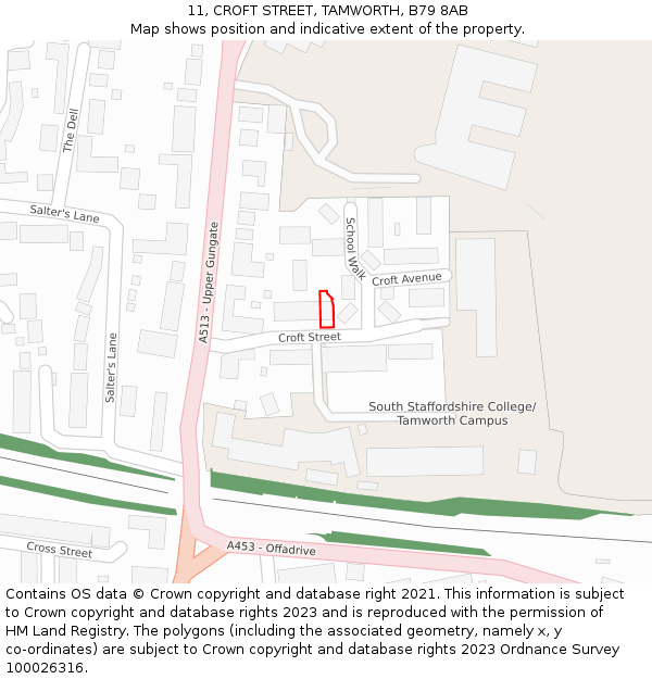 11, CROFT STREET, TAMWORTH, B79 8AB: Location map and indicative extent of plot