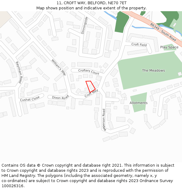 11, CROFT WAY, BELFORD, NE70 7ET: Location map and indicative extent of plot