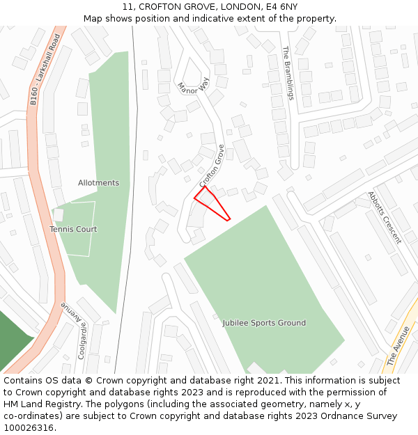 11, CROFTON GROVE, LONDON, E4 6NY: Location map and indicative extent of plot