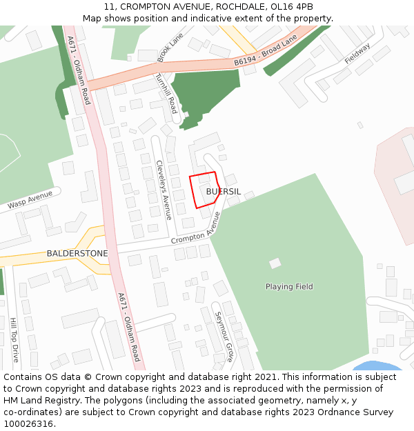 11, CROMPTON AVENUE, ROCHDALE, OL16 4PB: Location map and indicative extent of plot