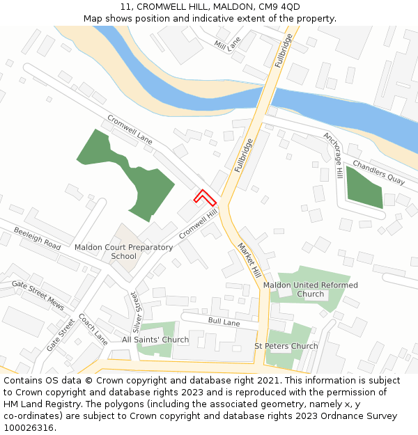 11, CROMWELL HILL, MALDON, CM9 4QD: Location map and indicative extent of plot