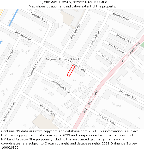11, CROMWELL ROAD, BECKENHAM, BR3 4LP: Location map and indicative extent of plot