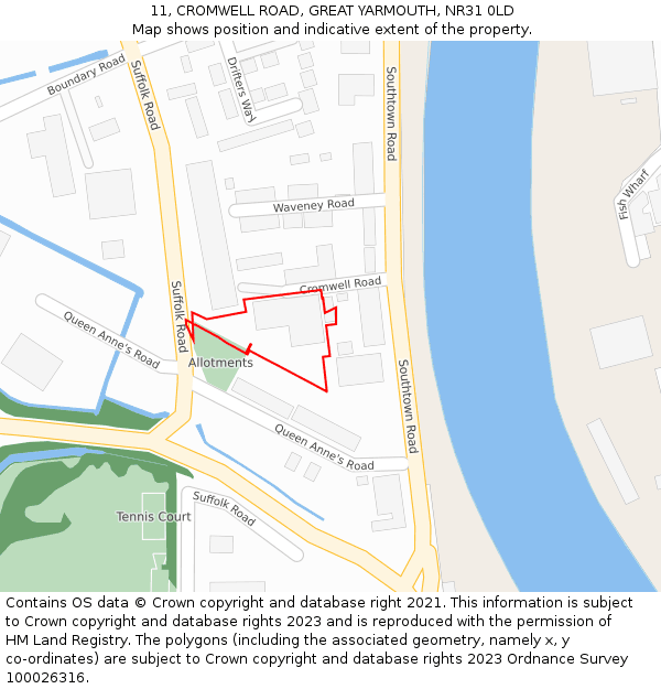 11, CROMWELL ROAD, GREAT YARMOUTH, NR31 0LD: Location map and indicative extent of plot