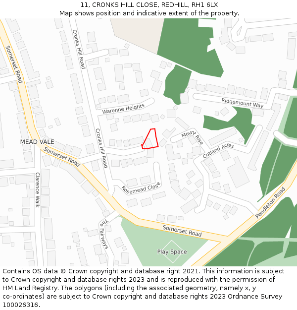 11, CRONKS HILL CLOSE, REDHILL, RH1 6LX: Location map and indicative extent of plot