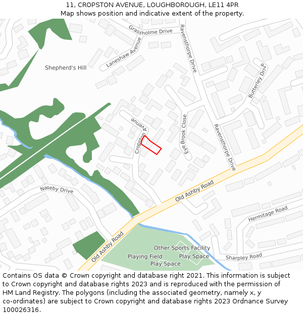 11, CROPSTON AVENUE, LOUGHBOROUGH, LE11 4PR: Location map and indicative extent of plot