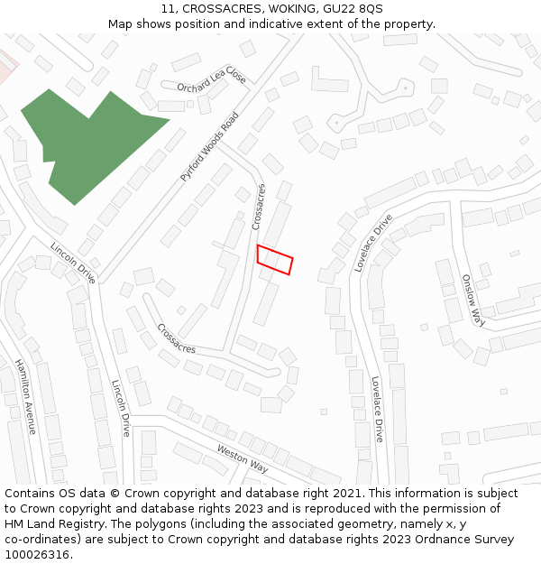 11, CROSSACRES, WOKING, GU22 8QS: Location map and indicative extent of plot