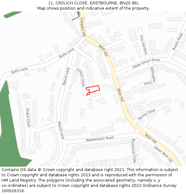 11, CROUCH CLOSE, EASTBOURNE, BN20 9EL: Location map and indicative extent of plot