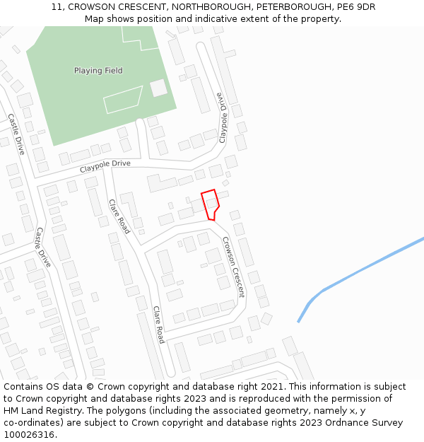 11, CROWSON CRESCENT, NORTHBOROUGH, PETERBOROUGH, PE6 9DR: Location map and indicative extent of plot