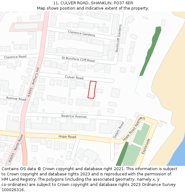 11, CULVER ROAD, SHANKLIN, PO37 6ER: Location map and indicative extent of plot