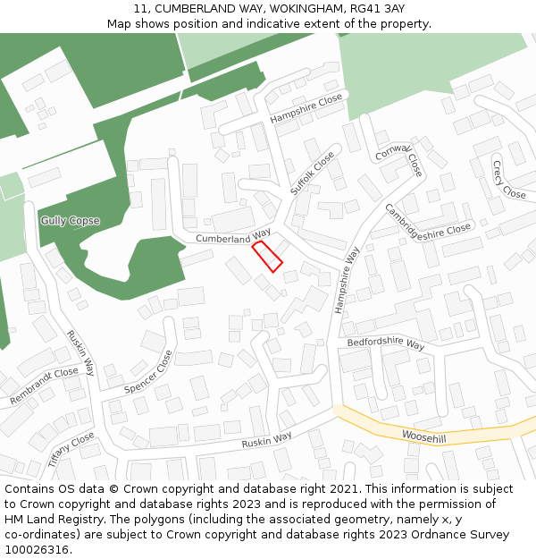 11, CUMBERLAND WAY, WOKINGHAM, RG41 3AY: Location map and indicative extent of plot